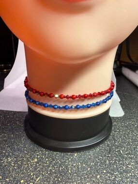 Red and Blue Beaded Choker Necklaces 16 Inches Set Of two